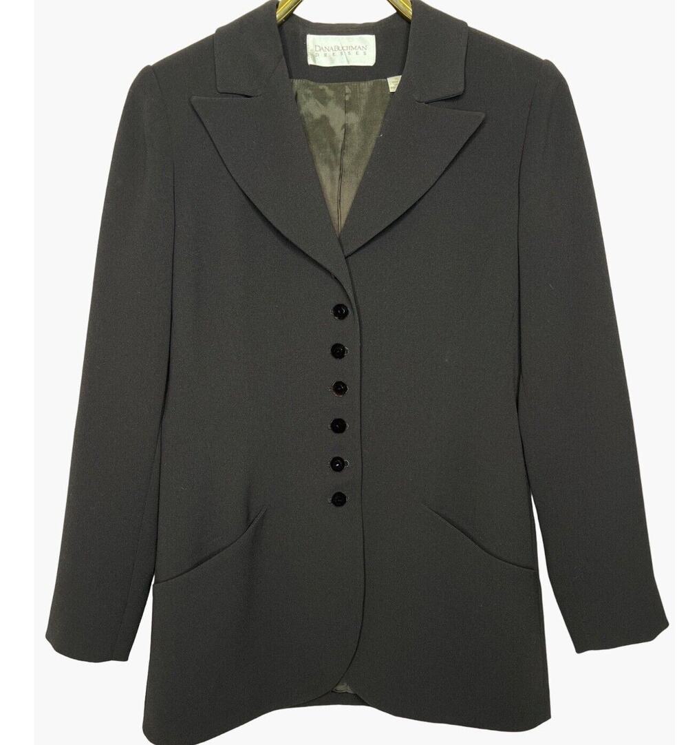 Dana Buchman Long Line Blazer Jacket Size 10 6 Button Chocolate Brown Equestrian